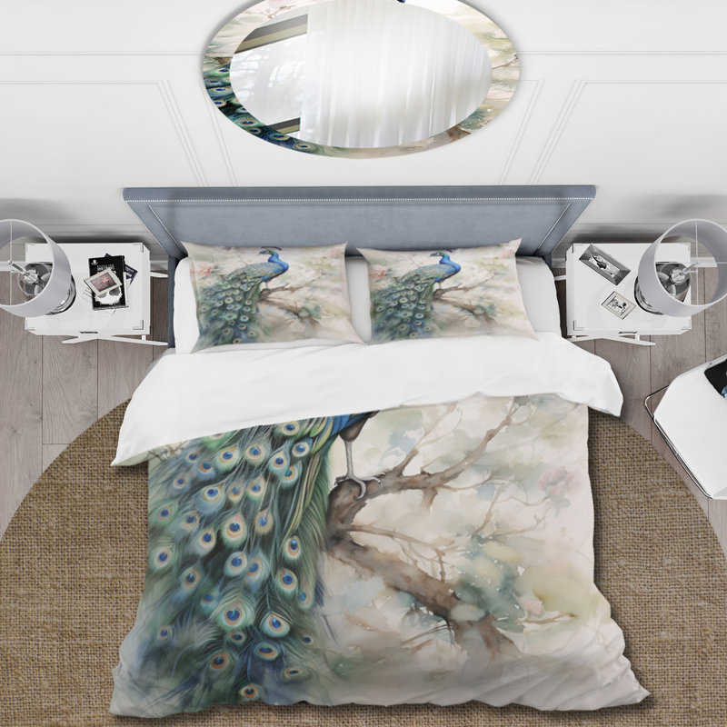 Ensemble de housse de couette en microfibre / polyester Blue Ink Wash Peacock II Bedding