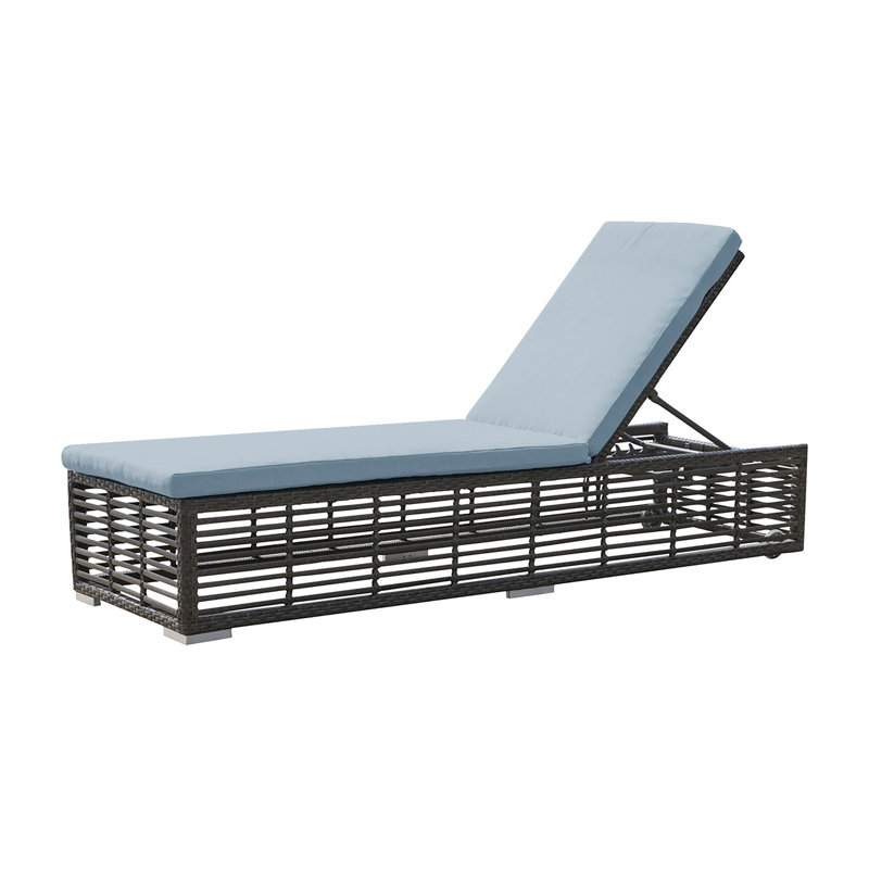 Chaise longue d'extérieur en graphite avec coussins, Toile toile Sunbrella® bleu ciel