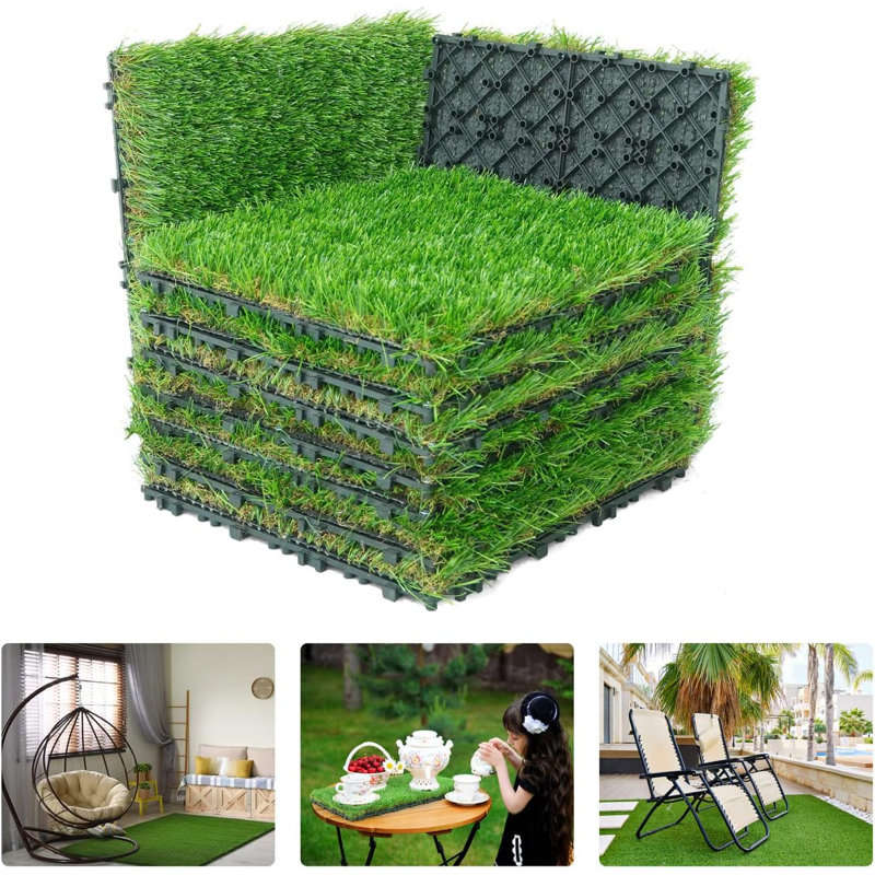 Carreaux de gazon artificiel emboîtables 12 "x 12" avec trous de drainage, 9 tuiles