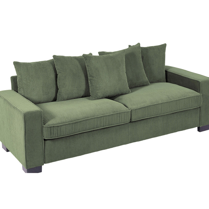 88 po de large 88 po Velours côtelé foncé avec 5 coussins, élégant et relaxant pour la maison, salon spacieux de conception intérieure large, confort d'assise, décoration