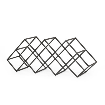 Wine Rack With Diamond Slots, 24 Inch Compact Design, Matte Black by Benjara