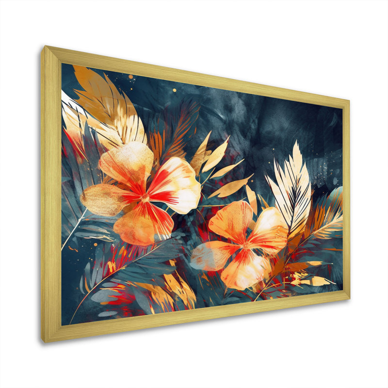 Palmier jaune et noir II sur toile, H 16 po x l 32 po x P 1 po, Cadre doré à une seule photo