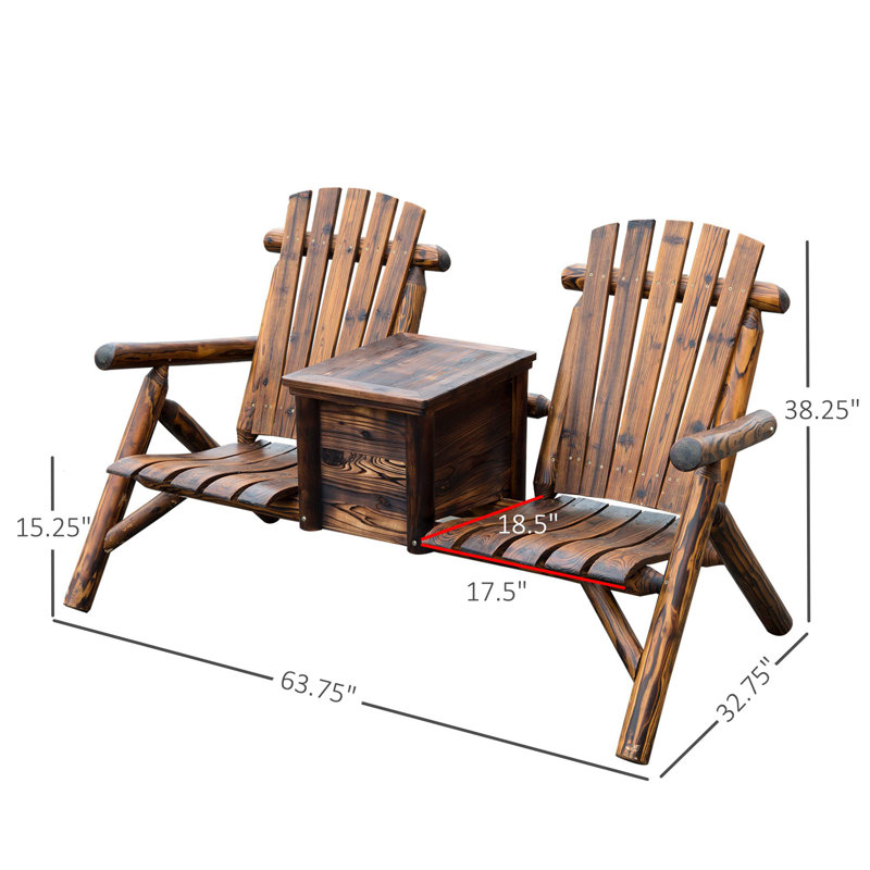 Gwen Solid Wood Double Adirondack Chair with Table