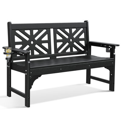 Outdoor Bench With Cup Holders, Hdpe All Weather Porch Bench