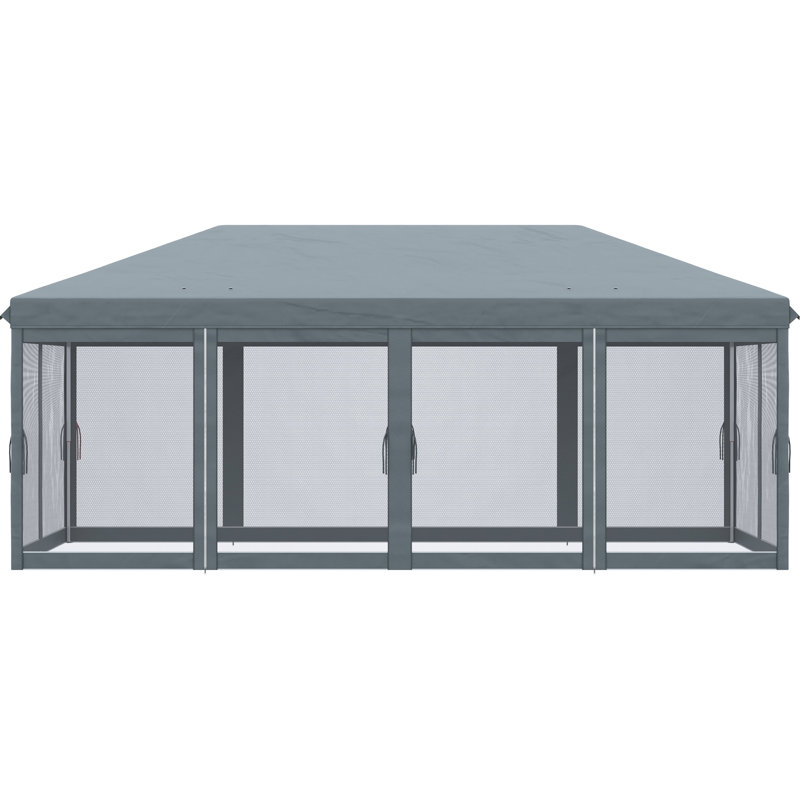 10' X 20' Heavy Duty Pop Up Canopy With Netting, Sun Shelter For Outdoor Events In Garden, Patio, Gray. Spacious Layout, Versatile Function, Resistance Tent Mesh Protection. For Beach, Fair, Yard.