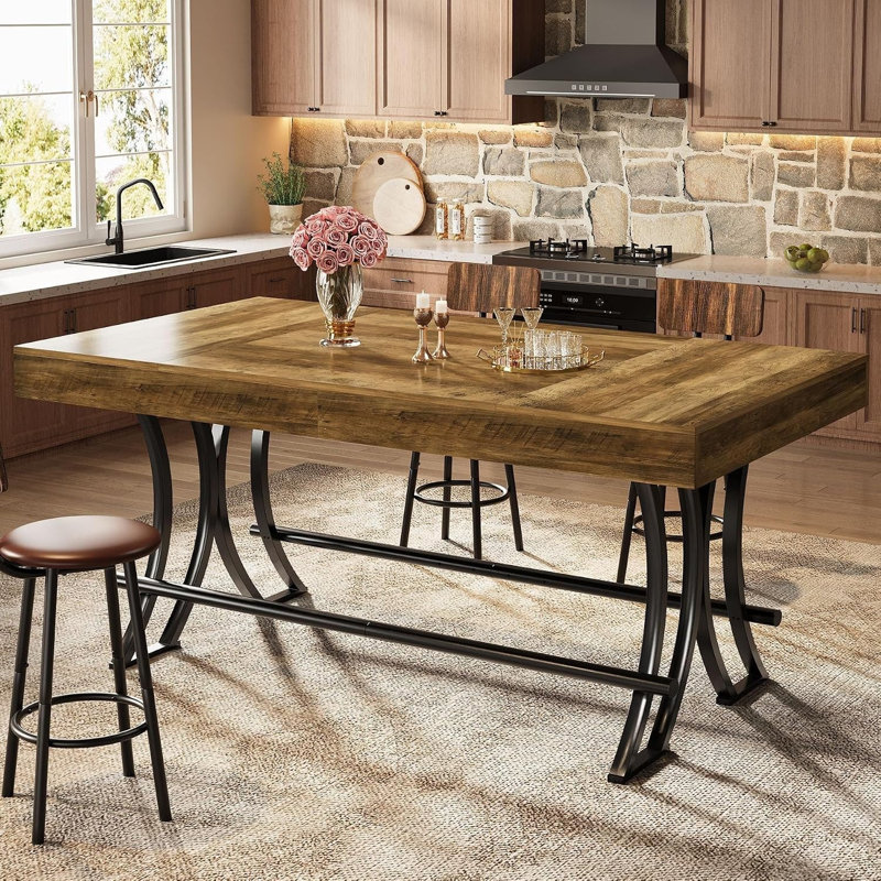 Tribesigns 63" Bar Pub Table, Counter Height Kitchen Dining Table with Metal Footrest