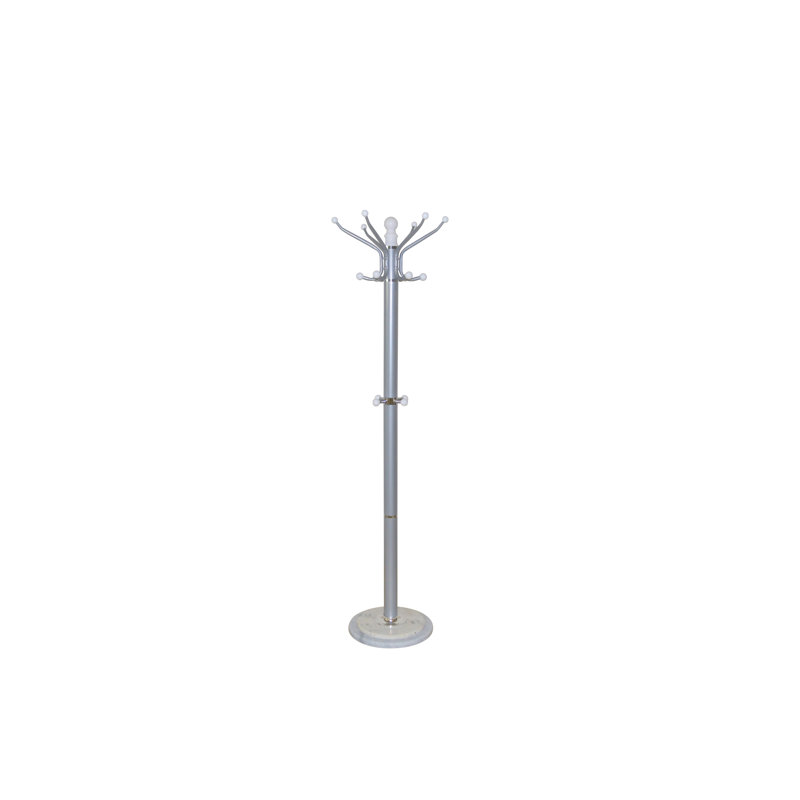 Martell Genuine Marble Freestanding 6 - Hook Coat Rack, Silver/White