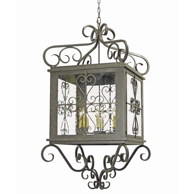 Myra 8 - Light Outdoor Hanging Lantern, Rustic Iron, Silver Mica