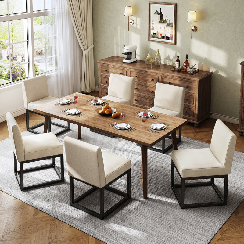 Modern Linen Dining Chairs With Metal Frame, Cream