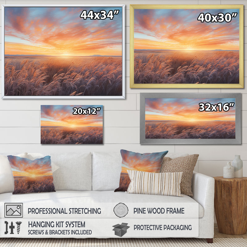 " Tranquil Prairies At Sunrise ", Black Single Picture Framed, 16" H x 32" W x 1" D