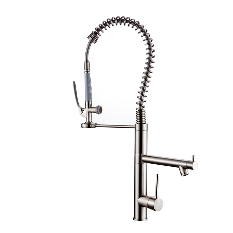 Robinet de cuisine en nickel brossé avec tirette robuste, corps réglable pour les cuisines contemporaines