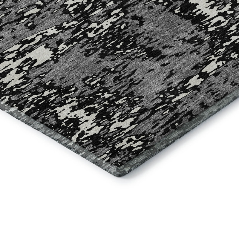 Premium Machine Washable Prisco Black Rug, Rectangle 1'8" x 2'6"