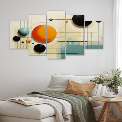 Ensemble de 5 pièces d'art géométrique à motif géométrique orange pastel