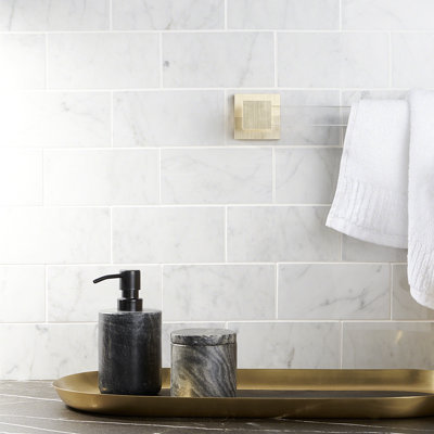 White Carrara 3" x 6" Polished Marble Floor & Wall Subway Tile