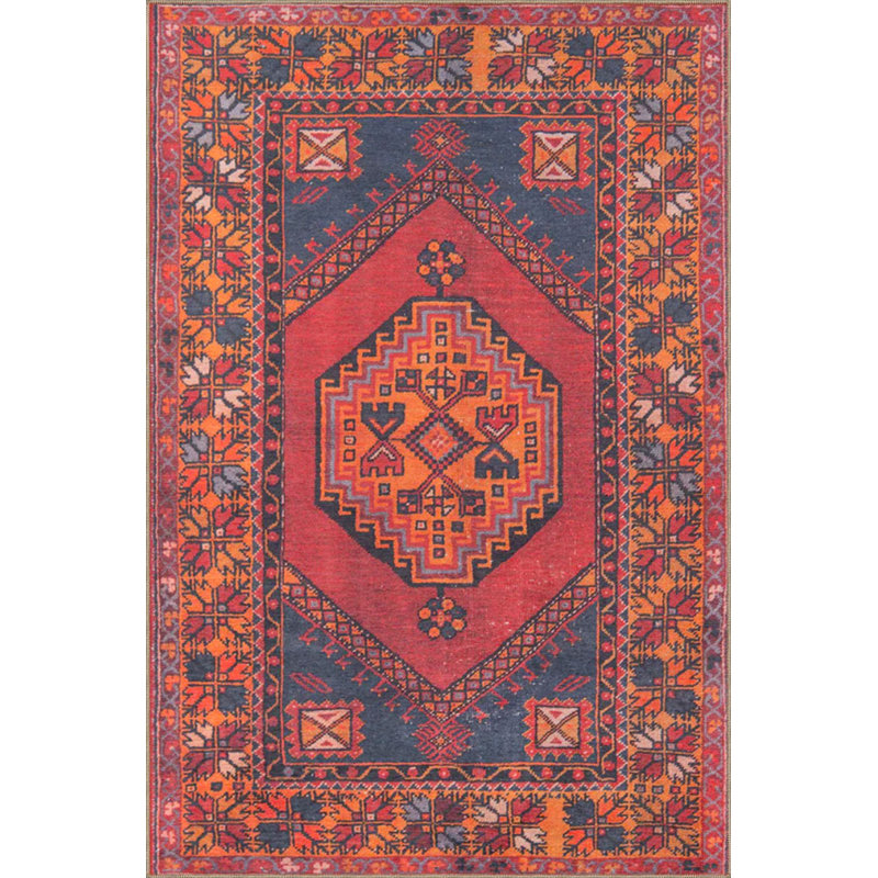 Tapis décoratif rouge à motif géométrique lavable, Tapis de couloir 2 pi 6 po x 6 pi 7 po inclus