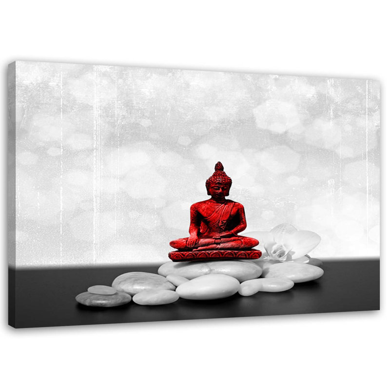 Red Buddha On Stones - Wrapped Canvas Print, 60cm H x 90cm W
