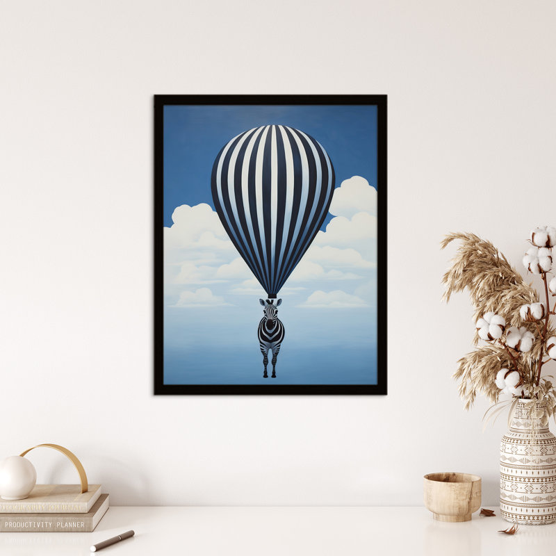 Surreal And Stripes Zebra Balloon Adventures Over Clouds - Single Picture Frame Print
