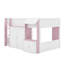 Lit mezzanine double avec rangement, porte et fenêtre, structure de lit en bois avec rangement-484152804