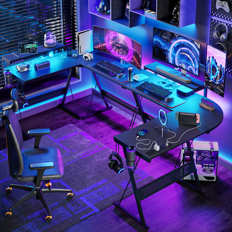 Abdulhameed L-Shaped Metal Base Computer Desk with Power Outlet