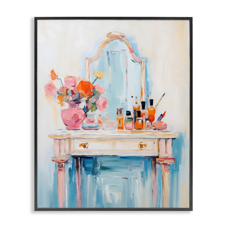 Meuble-lavabo avec bouteilles cosmétiques, estampe numérique, design by Creative Studio, H 14 po x l 11 po