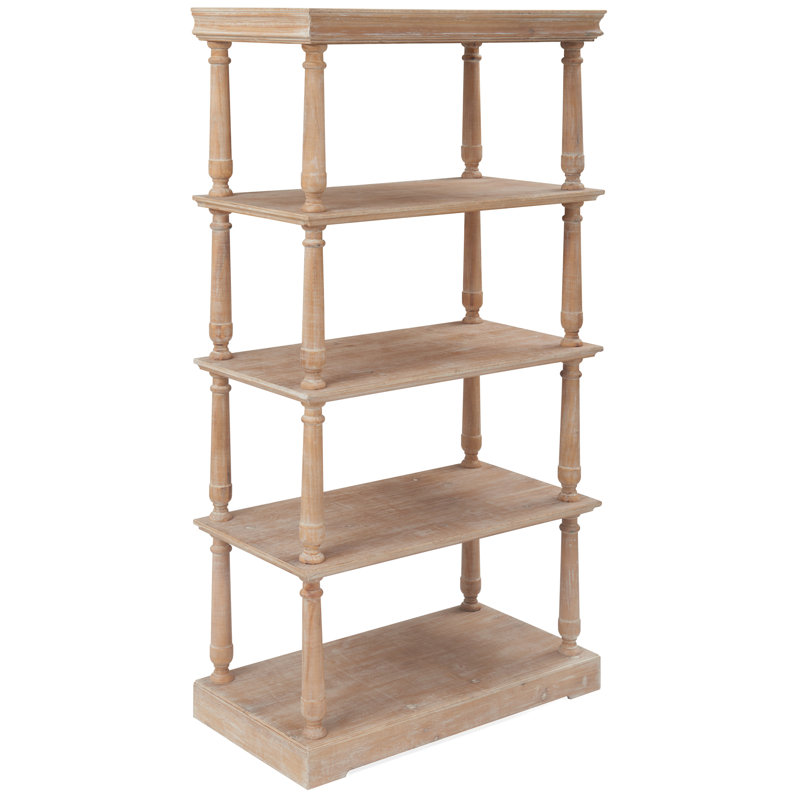 Maxwell Natural Wood 60" 4-Tier Bookshelf with Distressed Finish