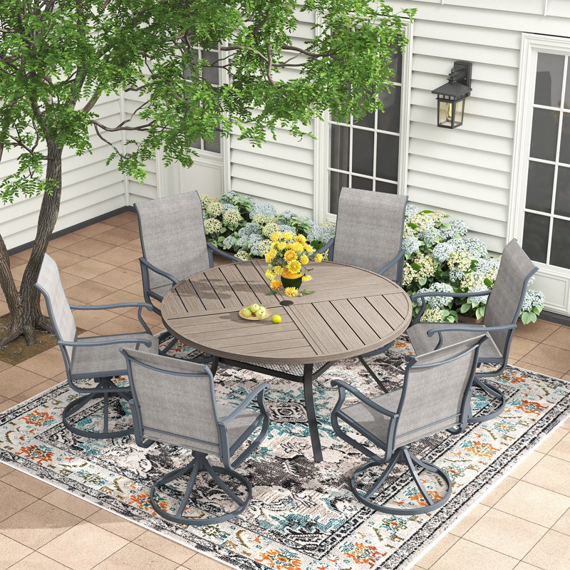 Ensemble repas d'extérieur pour 6 personnes avec chaise pivotante, Gris bois / gris