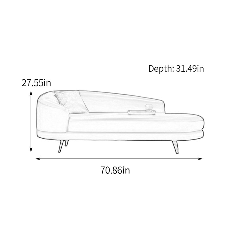 Chaise longue à pieds en métal - Confort spacieux, Accoudoir à gauche (vu de face), Café foncé