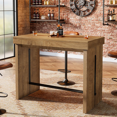 41.3" Counter Height Bar Table, Pub Bar Table With Metal Footrest For Dining Kitchen Breakfast by 17 Stories