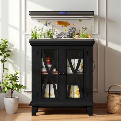 Farmhouse 20 Gallon Aquarium Stand With Charging Station, Fish Tank Stand With Storage Cabinet, Reptile Tank Stand