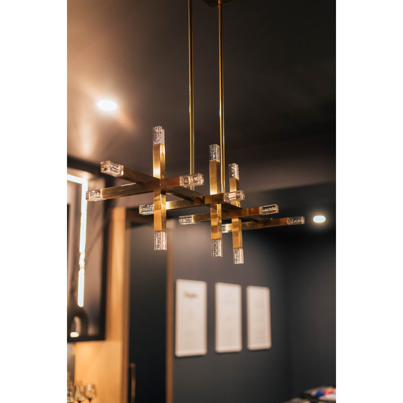 Lustre linéaire moderne à 1 lumière pour îlot de cuisine Vo, Laiton vieilli