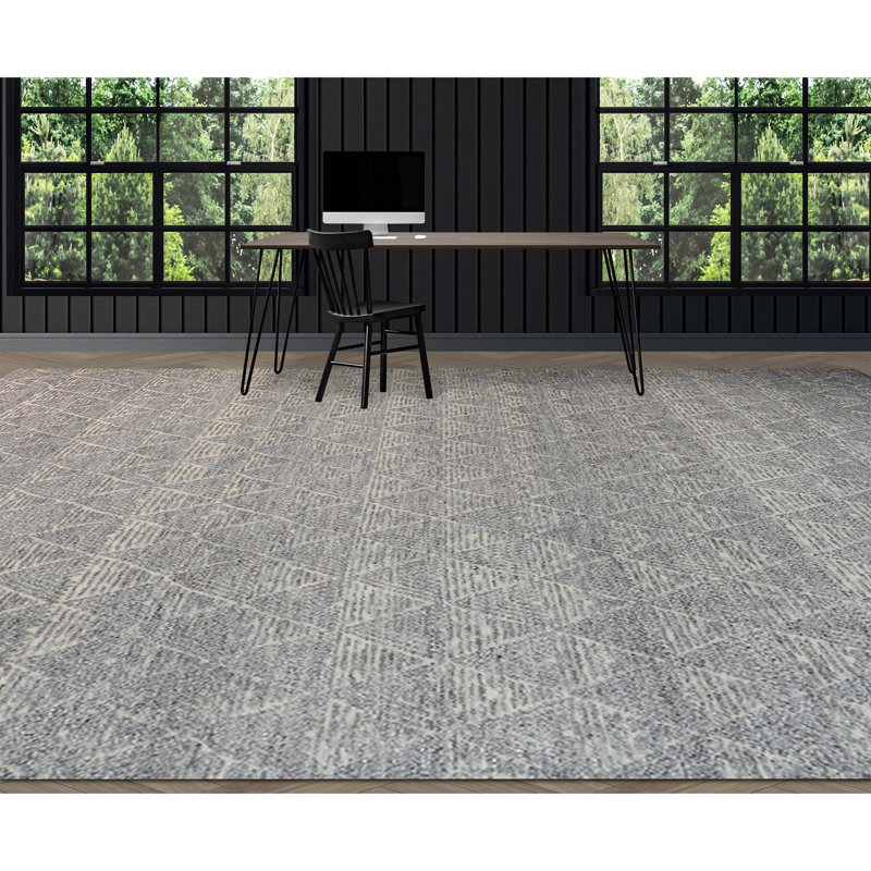 Wool Geometric Area Rug in Gray, Rectangle 8' x 10'