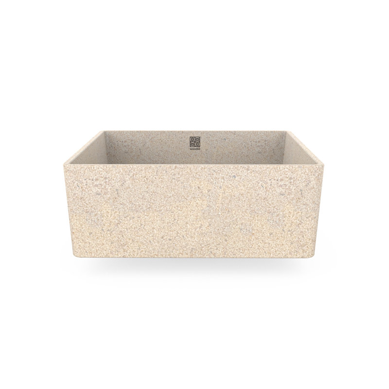 Woodio Cube40 15.748'' Wood Square Bathroom Sink, Polar