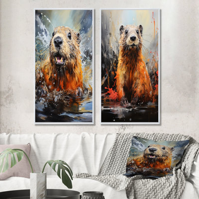 Brown Dance Beaver I - Beaver Canvas Prints Set Of 2