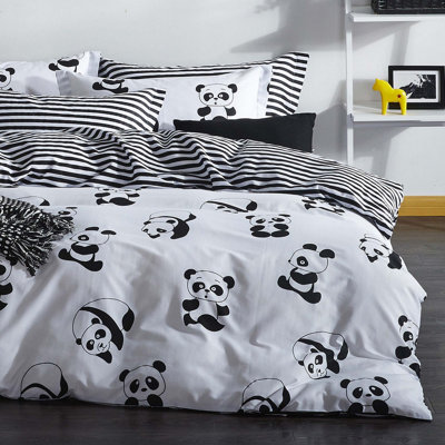 Ensemble de housse de couette double (comprend 2 taies d'oreiller), noir et blanc, 78,7 po x 78,7 po | 65% coton / 35% polyester, 120 fils | Lavable à la machine, enveloppe et fermeture à boutons | Une literie élégante pour les chambres à coucher mod