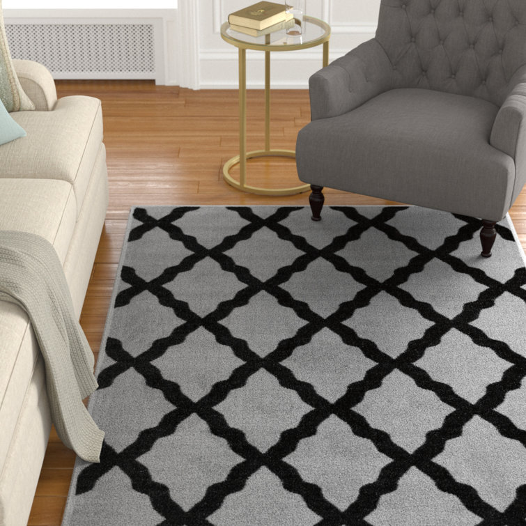 Glamour  Non-Slip Moroccan Trellis Area Rug For Living Room, Hallway Runner, Entryway Rug, Gray/Black
