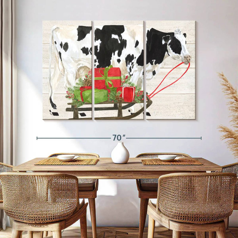 Noël à la ferme I - Vache avec traîneau, H 42 po x l 65 po