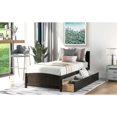 Twin Wood Platform Bed With Two -colored Drawers - And Practical In Exquisite Solid For Bedroom
