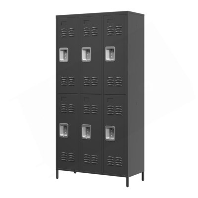 6 Door 72"H Metal Lockers With Lock For Employees,Storage Locker Cabinet For Home Gym Office School Garage,BLACK