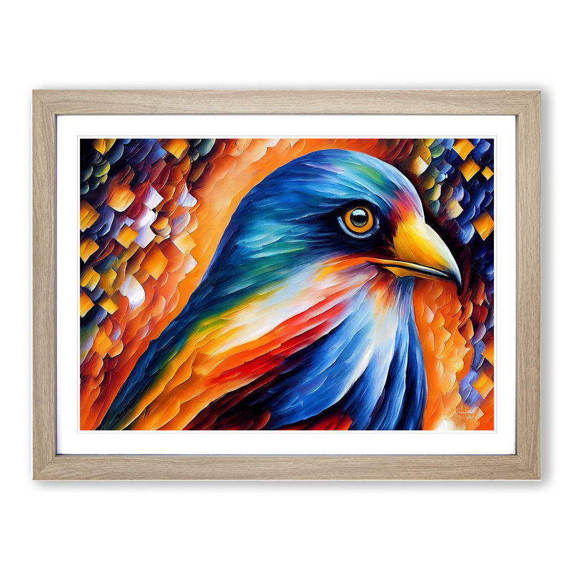 Bird Painting - Single Picture Frame Print, 46cm H x 64cm W x 2cm D, Oak
