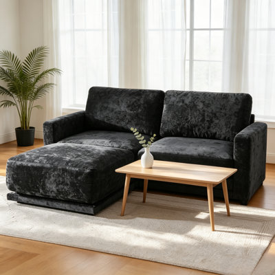 Canapé modulaire en forme de L 79 po, 2 places avec repose-pieds, noir