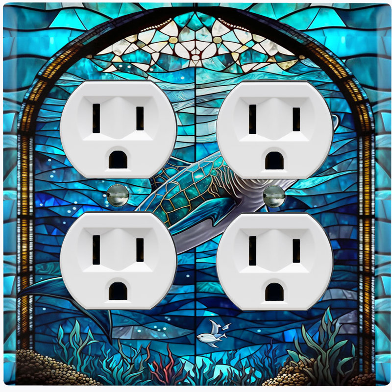 White Shark Blue Glass Art Print Copper Rust Patina Teal Print 2 - Gang Toggle Light Switch Standard Wall Plate