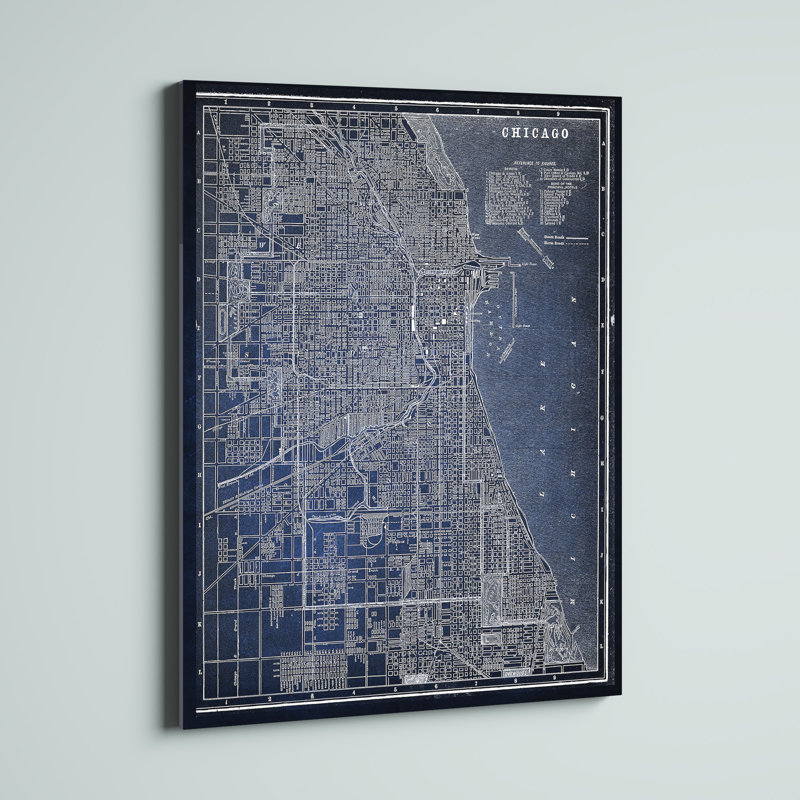 «Chicago Sketch Map», reproduction d'art graphique sur toile encadrée, H 36 po x l 48 po x P 1,5 po