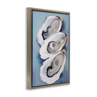 Three Oyster Shells Framed Floater Canvas by Petal Prints Design