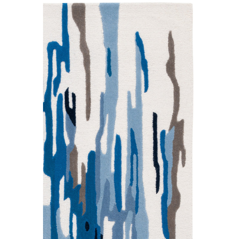 Tapis bleu / ivoire en laine / coton touffeté à la main Rodeo Drive, Rectangulaire 3 pi x 5 pi