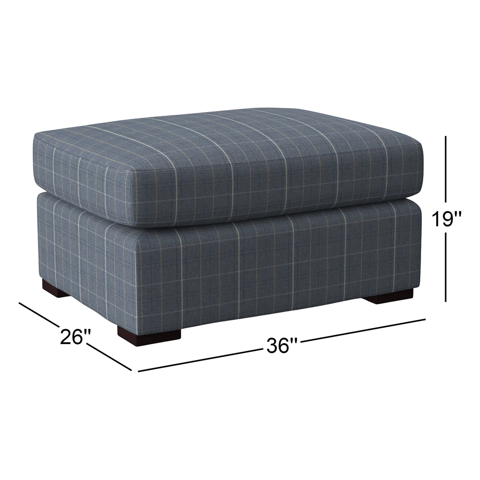 Bel-Air Upholstered Ottoman, Java Finish, Lapis Plaid