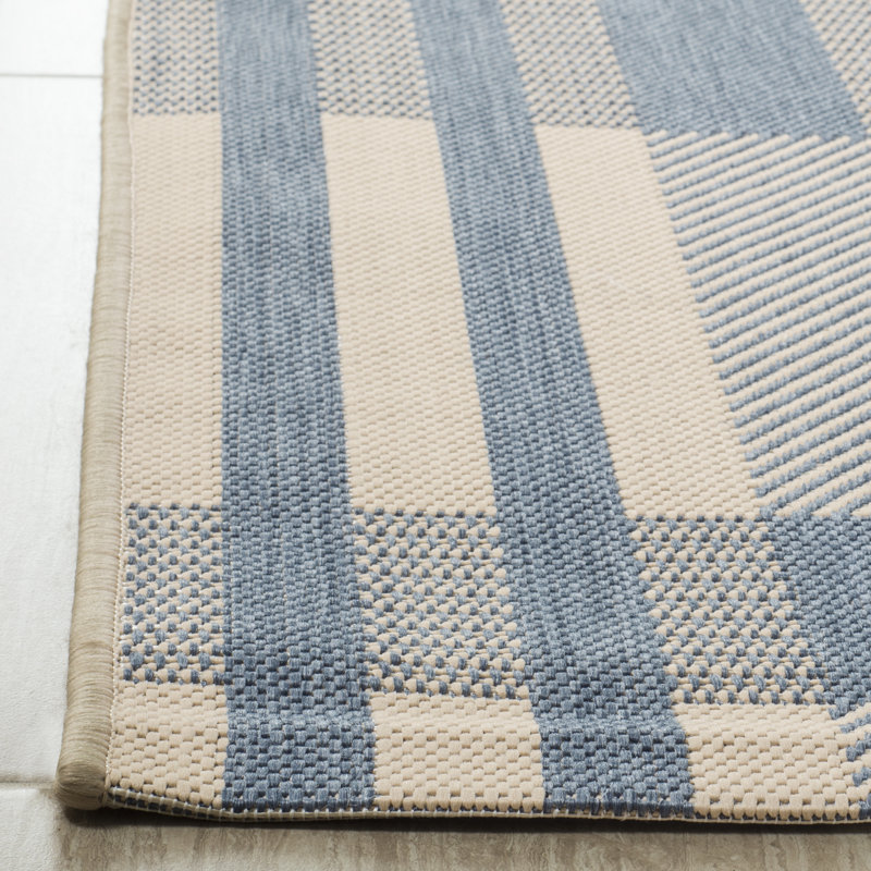 Tapis d'intérieur / extérieur à motif écossais Debriana Performance, Blue/Bone, Carré 2 pi 7 po