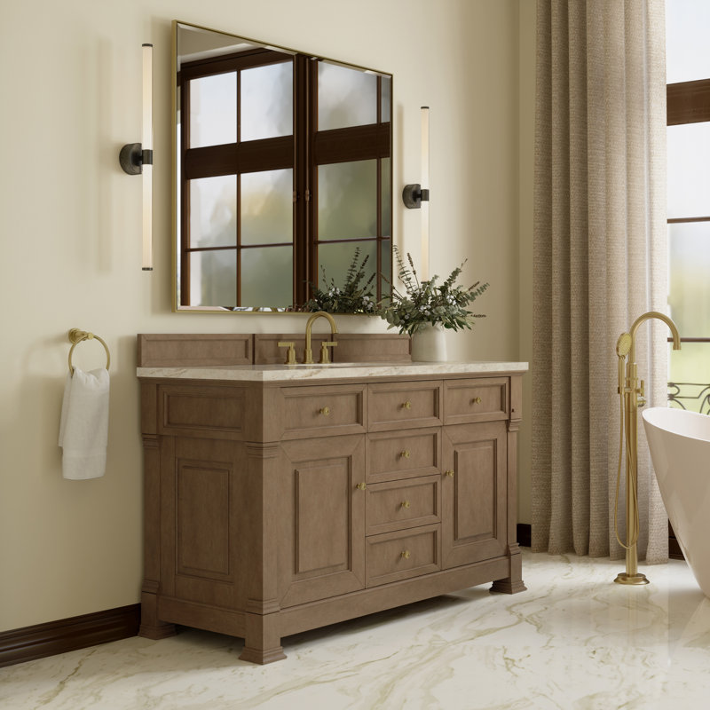 Meuble-lavabo simple avec plateau Brookfield, Pacanier, Tajnar Eclos, À entraxe