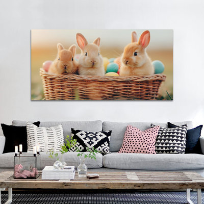 Art mural de lapin de Pâques GUTTATY, décoration murale de photos de lapin de Pâques au printemps, œufs de Pâques et photos de lapin, impressions de Pâques pour le salon, la chambre d'enfant, la chambre de bébé, la chambre de bébé prête à être suspendue 24 po x 48 po