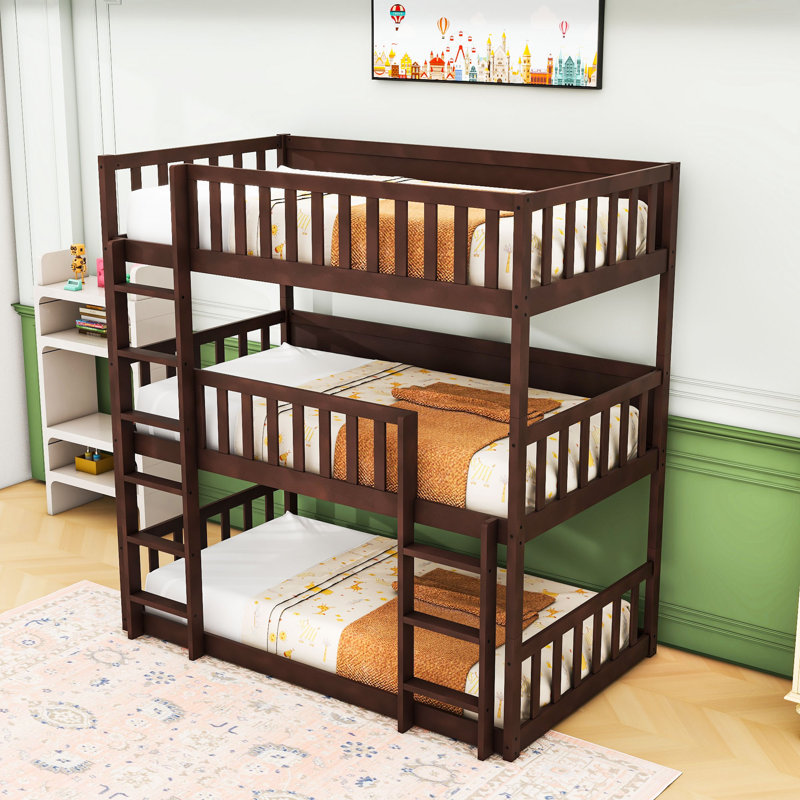 Twin Over Twin Over Twin Triple Bunk Bed With Ladders And Detachable Design