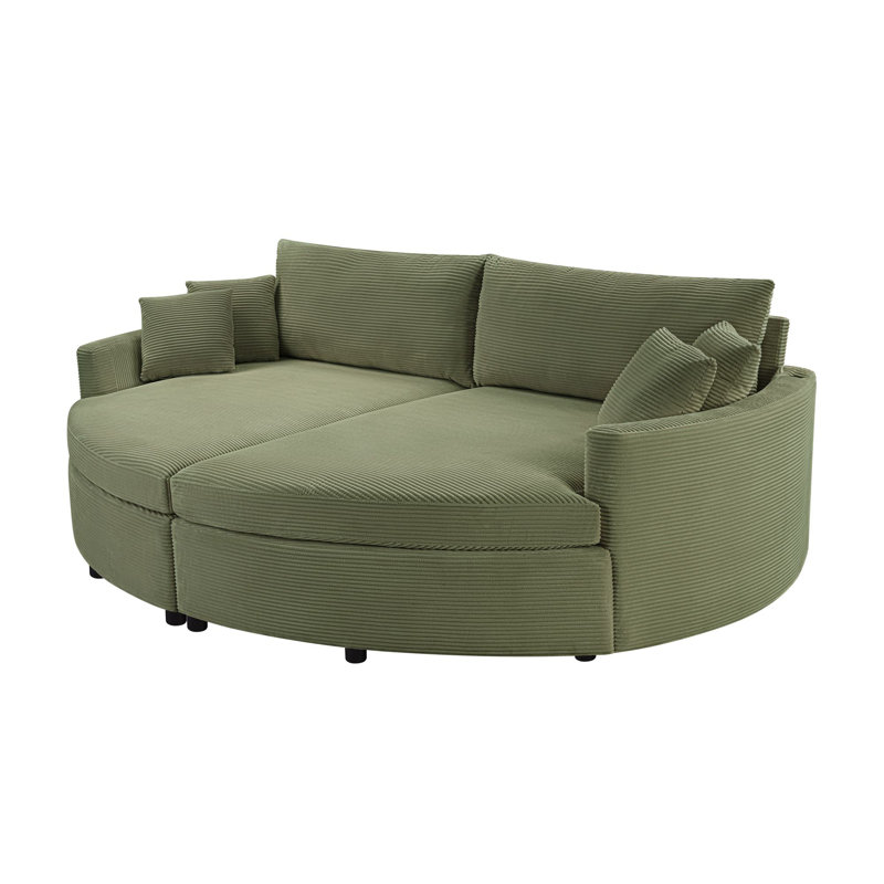 102.3" Chaise Lounge Sofa Bed, Green Corduroy